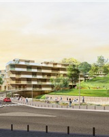 Vue basse du site :  ouverture du parc sur le nouveau quartier