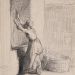 Jean-François MILLET (1814-1875) - Femme étendant son linge - Crayon conté - 28,8x21,9 cm - Signé en bas à droite - Dessin préparatoire pour le tableau conservé au musée de Princeton<br />