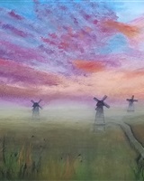 Isa - "Windmills in the mist at dusk" (© Isarielle)