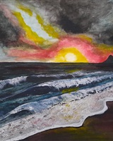 Isa - "Vagues et écume sous un ciel de braise" (© Isarielle)