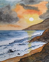 Isa - "Waves and rocky shore at sunset" (&copy; Isarielle)