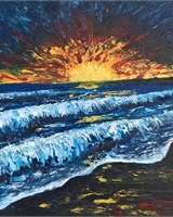 Isa - "Vagues déferlantes et soleil couchant" (&copy; Isarielle)